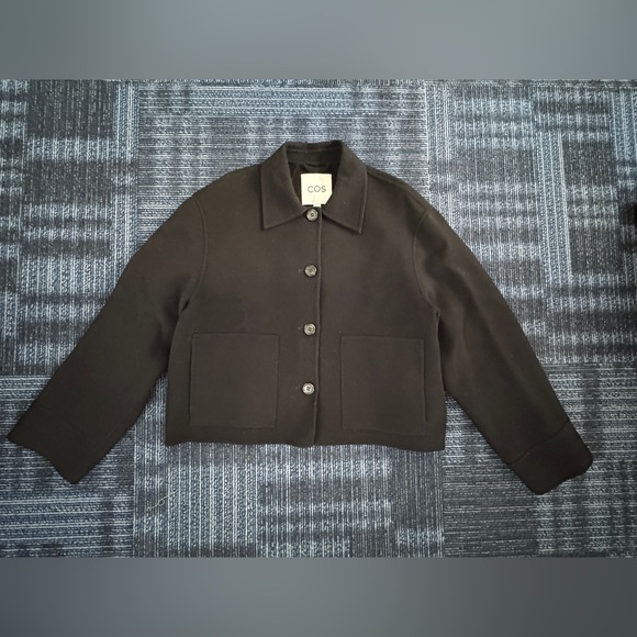 COS Black Cropped Button-Front Wool Jacket - Picture 3 of 7